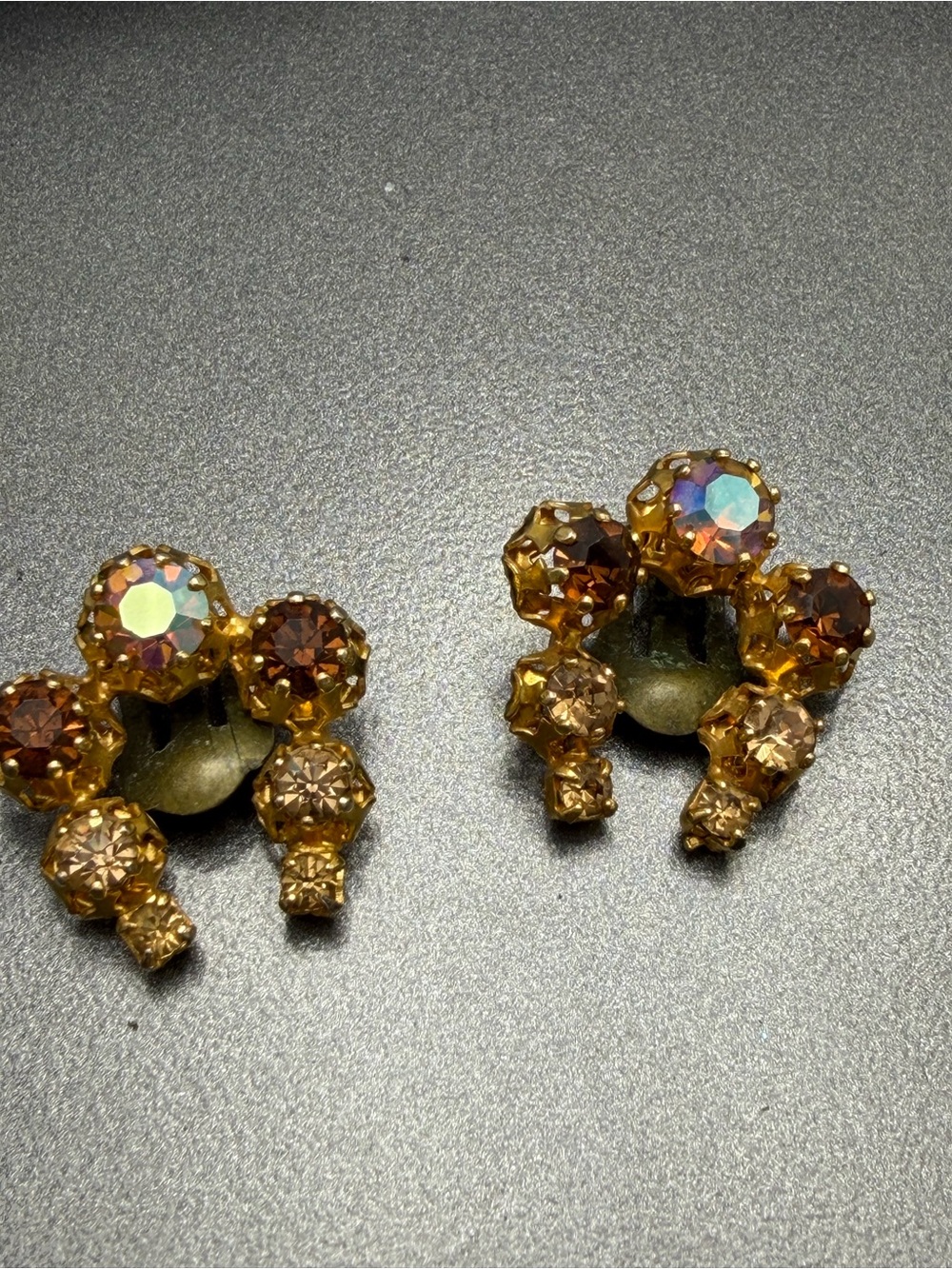 Vintage Austrian Amber Color Clip Earrings #348SE